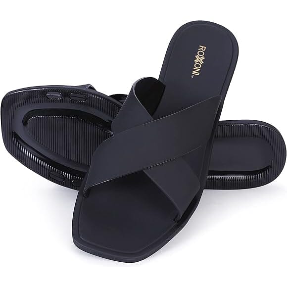 Roxoni Women Slippers Shower Pool Sandals Criss Cross Bathroom Quick Drying Slippers Women's Shoes & Accessories Black 6 - DailySale