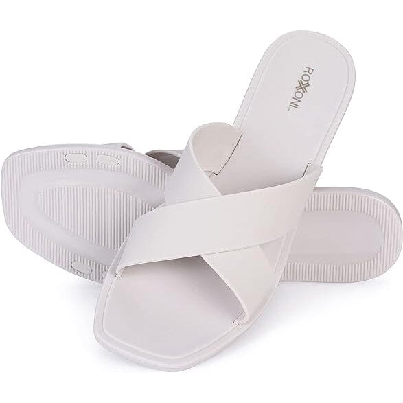 Roxoni Women Slippers Shower Pool Sandals Criss Cross Bathroom Quick Drying Slippers Women's Shoes & Accessories White 6 - DailySale