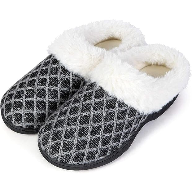 Roxoni Women’s Cozy Memory Foam Slippers, Fuzzy Warm Faux Fur, Indoor Outdoor Rubber Sole Women's Shoes & Accessories Black 6 - DailySale
