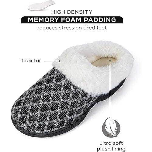 Roxoni Women’s Cozy Memory Foam Slippers, Fuzzy Warm Faux Fur, Indoor Outdoor Rubber Sole Women's Shoes & Accessories - DailySale