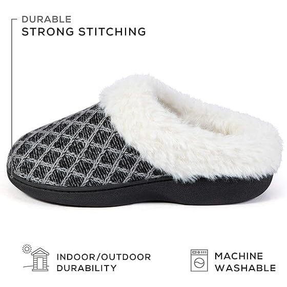 Roxoni Women’s Cozy Memory Foam Slippers, Fuzzy Warm Faux Fur, Indoor Outdoor Rubber Sole Women's Shoes & Accessories - DailySale