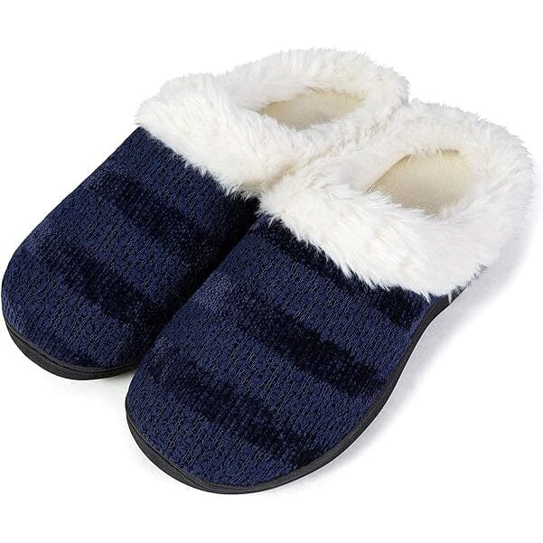 Roxoni Women’s Cozy Memory Foam Slippers, Fuzzy Warm Faux Fur Women's Shoes & Accessories Navy 6 - DailySale