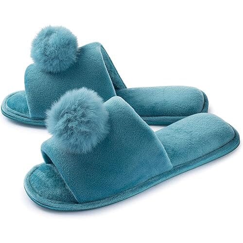 Roxoni Women’s Slippers Lovely Velvet Pom-Pom Open Toe House Slides Women's Shoes & Accessories Blue 6-7 - DailySale