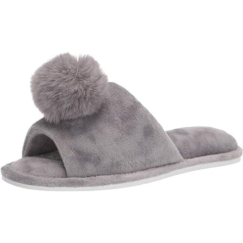 Roxoni Women’s Slippers Lovely Velvet Pom-Pom Open Toe House Slides Women's Shoes & Accessories Gray 6-7 - DailySale