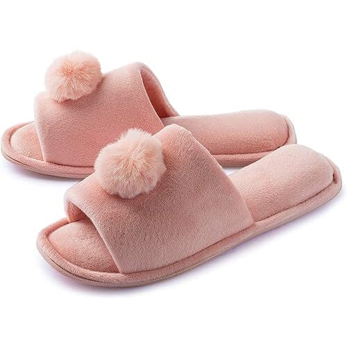 Roxoni Women’s Slippers Lovely Velvet Pom-Pom Open Toe House Slides Women's Shoes & Accessories Pink 6-7 - DailySale
