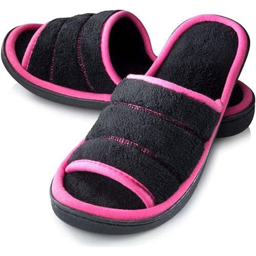 Roxoni Women's Slippers Open Toe Slide Spa Terry Cloth Women's Shoes & Accessories Black 6-7 - DailySale