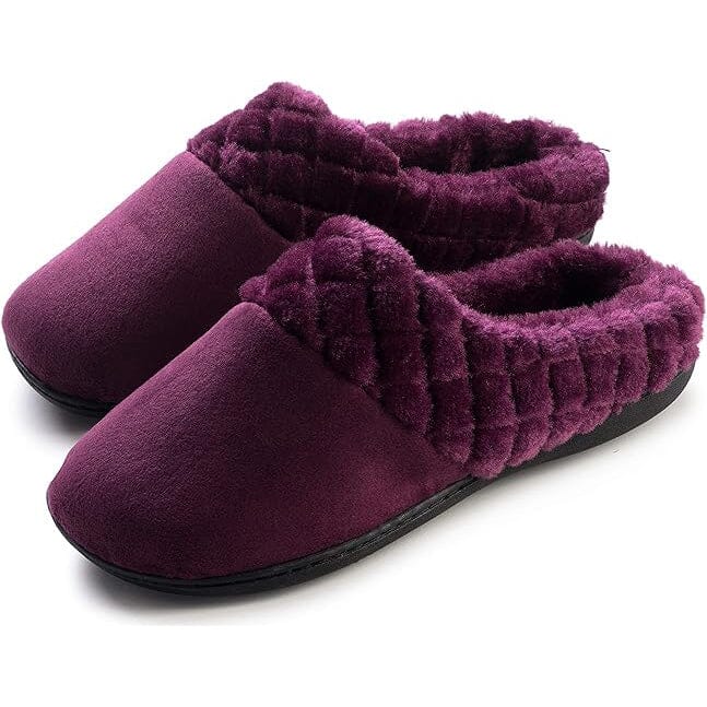 Roxoni Women’s Velour Slippers Memory Foam Clog Quilted Faux Fur Collar Women's Shoes & Accessories Purple 5-6.5 - DailySale