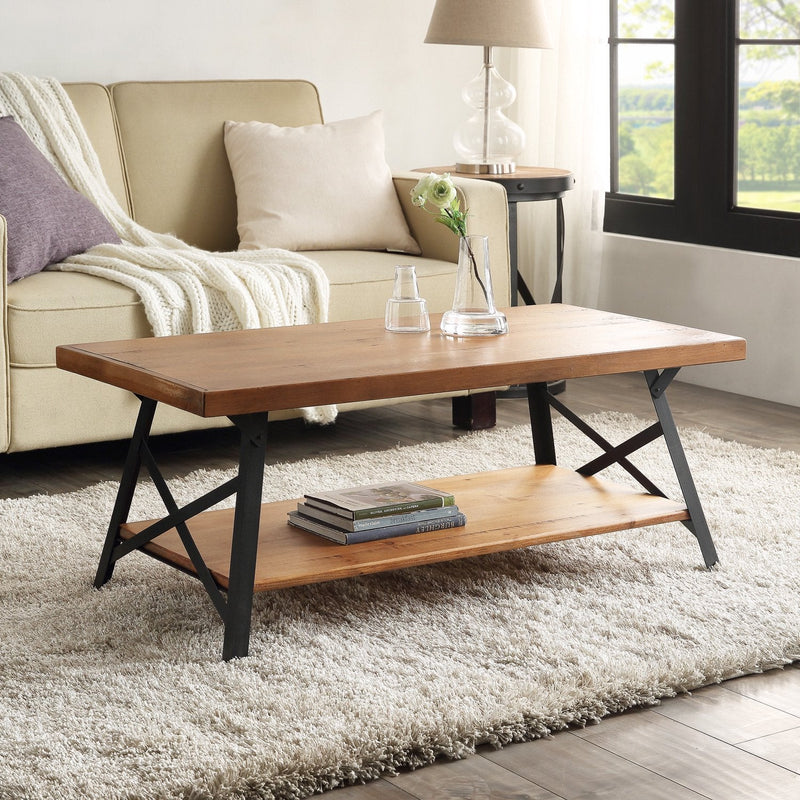 Rustic Coffee Table with Storage & Metal Legs, Brown 43" Furniture & Decor - DailySale