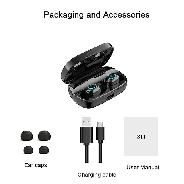 S11 True Wireless Headphones TWS Earbuds Bluetooth 4.0 Stereo Dual Drivers with Microphone Headphones & Audio - DailySale