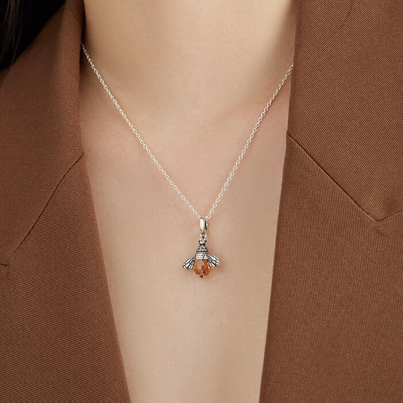 S925 Sterling Silver Necklace Orange Color Wing Animal Lovely Bee Pendant Necklaces - DailySale
