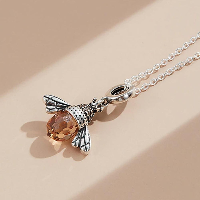 S925 Sterling Silver Necklace Orange Color Wing Animal Lovely Bee Pendant Necklaces - DailySale