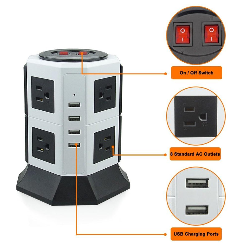 Safemore 8-Outlet Desktop Surge Protector with 4 USB Ports - Assorted Colors Gadgets & Accessories - DailySale