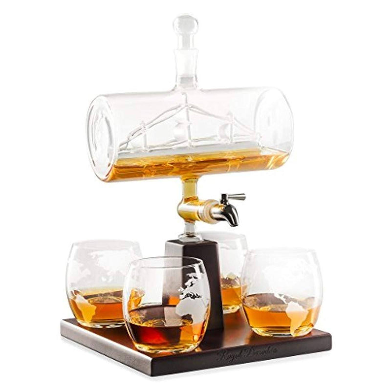 Sailing Ship Decanter Set with Dispenser and 4 Whiskey Glasses Furniture & Decor - DailySale
