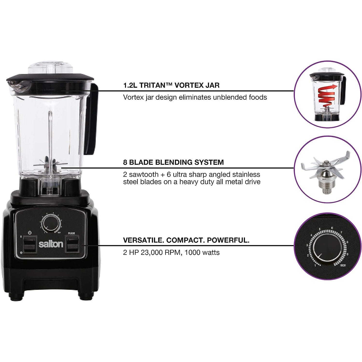 Salton Compact Power Blender 1.2 L/Qt Kitchen Appliances - DailySale