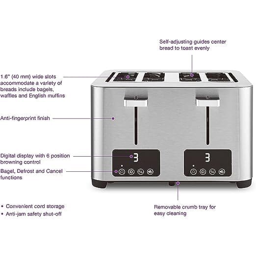 Salton Digital 4 Slice Toaster - Stainless Steel Kitchen Appliances - DailySale