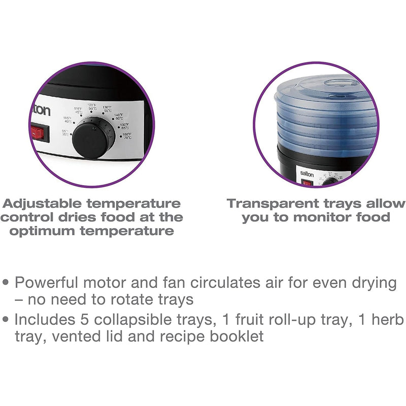 Salton Electric Food Dehydrator with Adjustable Temperature Control Kitchen Appliances - DailySale