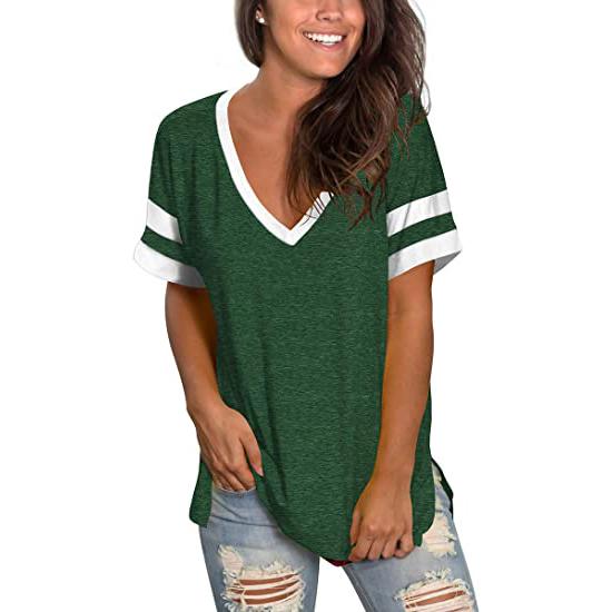 SAMPEEL Womens Tops Striped Short Sleeve V Neck Tee T Shirts Women's Clothing Dark Green S - DailySale