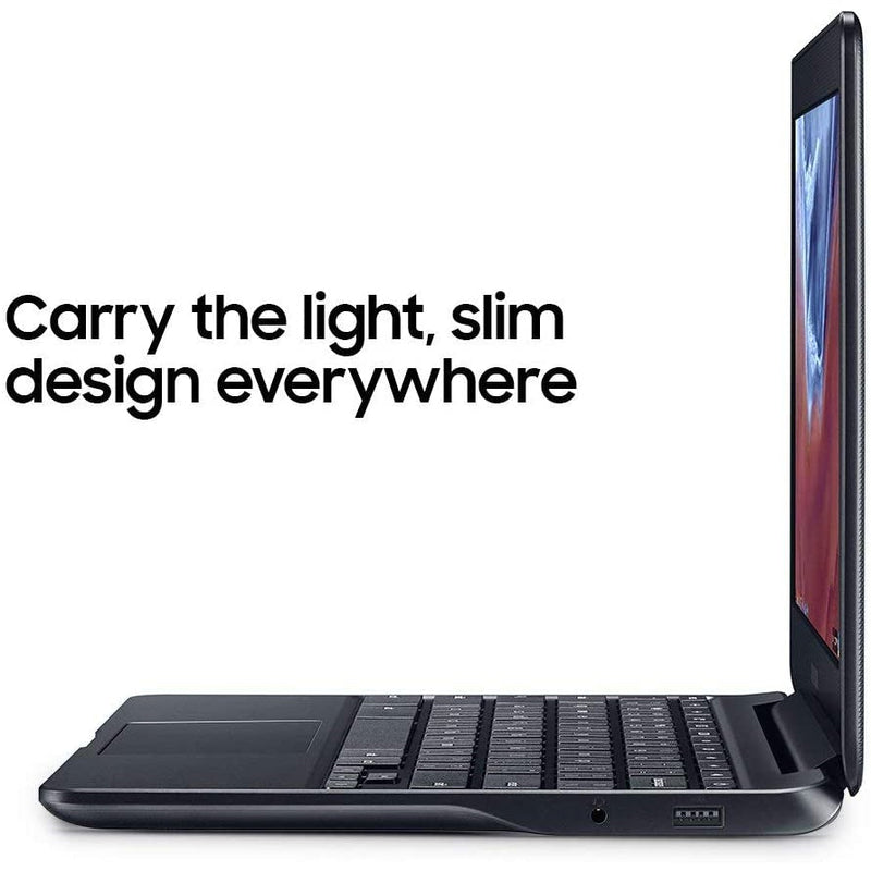 Side view of a Samsung 11.6" Chromebook XE500C13 Series 3 2GB 16GB (Refurbished) with screen on the right over a white background