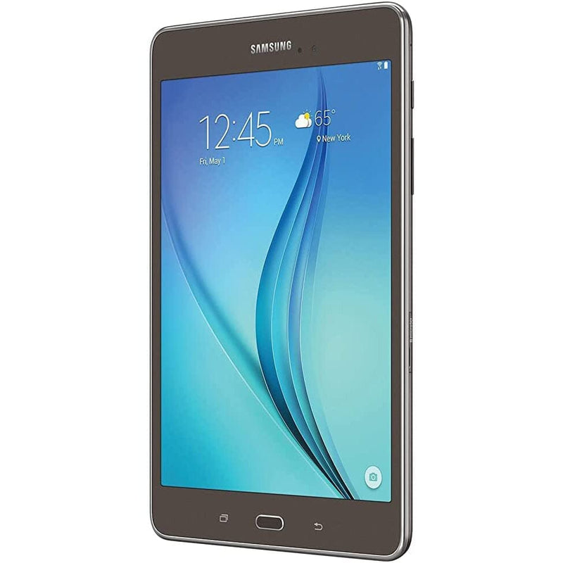 3/4 front view of Samsung Galaxy Tab A 8-Inch 16GB Tablet - Smoked Titanium