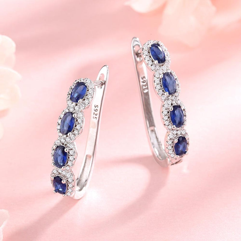 Sapphire Halo Huggie Earrings in Sterling Silver Earrings - DailySale