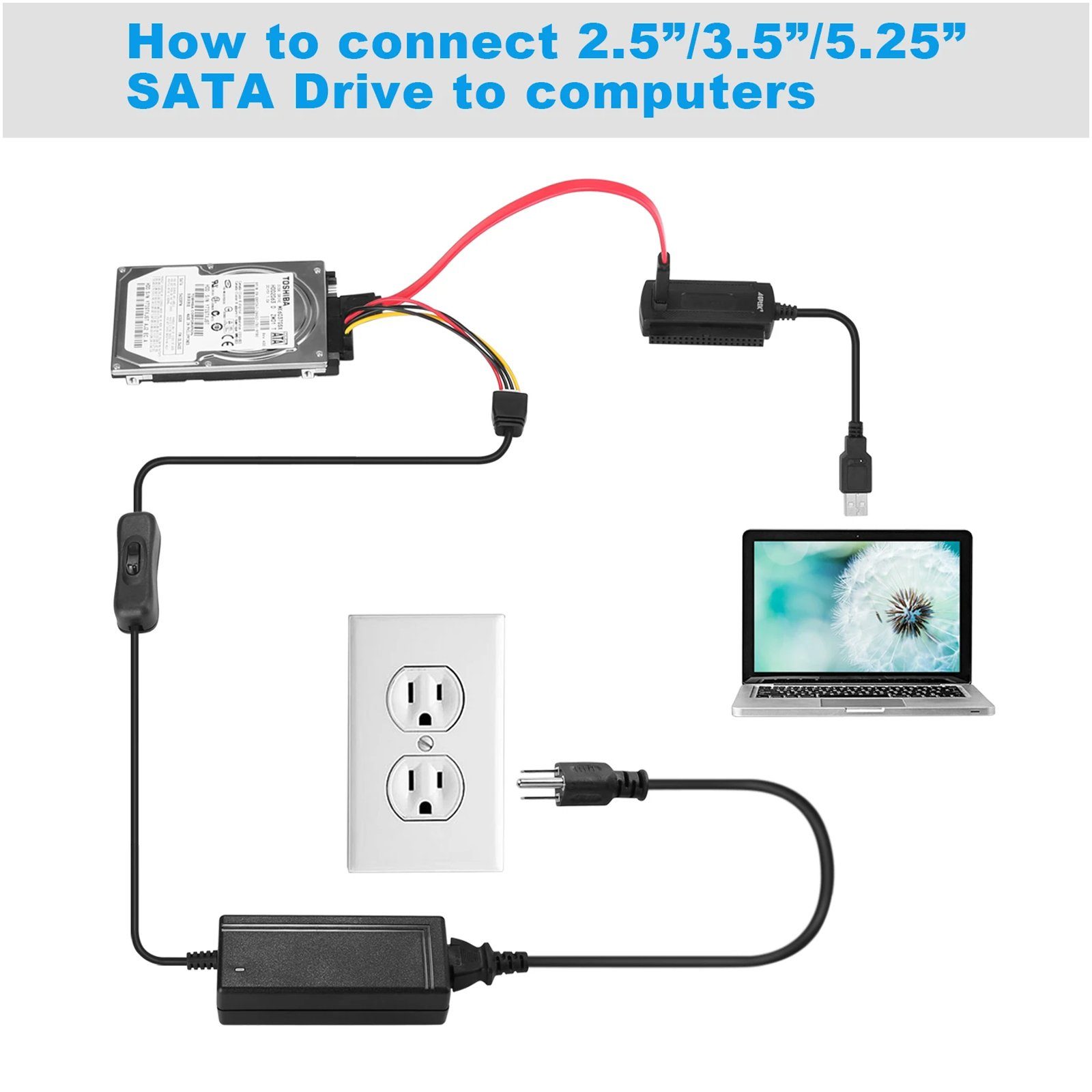 SATA PATA IDE to USB 2.0 Adapter Converter Cable For 2.5" 3.5" Hard Drive Disk Computer Accessories - DailySale