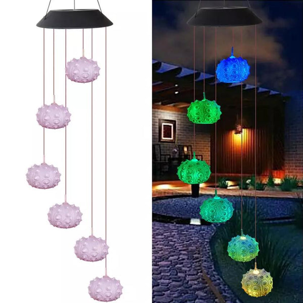 Sea Urchin Solar Light Wind Chime - LED Color Changing Decorative Hanging Lights Outdoor Lighting - DailySale