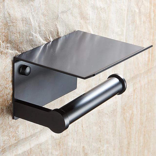 Self-adhesive Toilet Paper Holder With Shelf Bath Black - DailySale