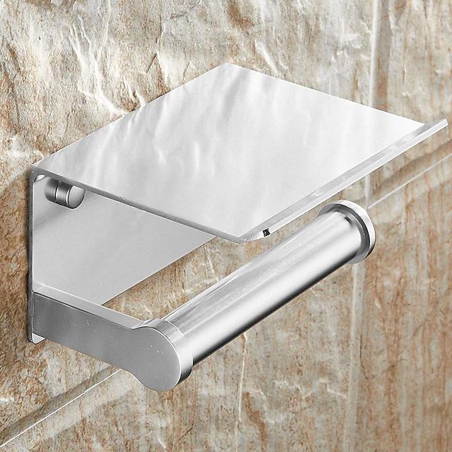 Self-adhesive Toilet Paper Holder With Shelf Bath Silver - DailySale