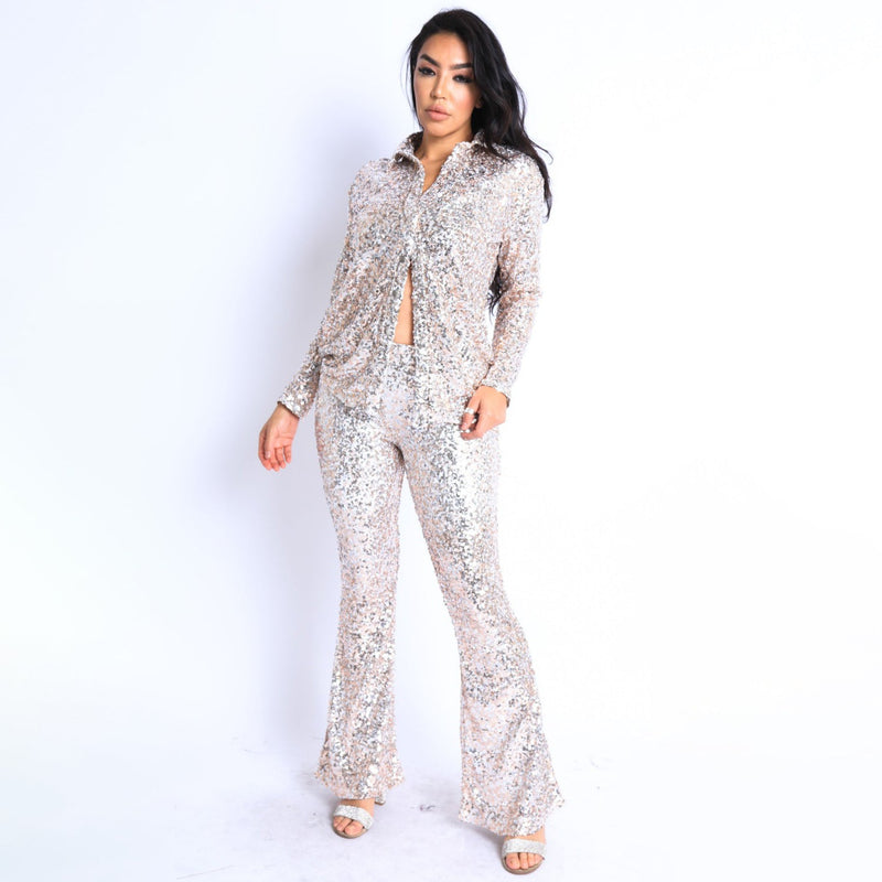 Sequin Button Down Shirt and Pant Set