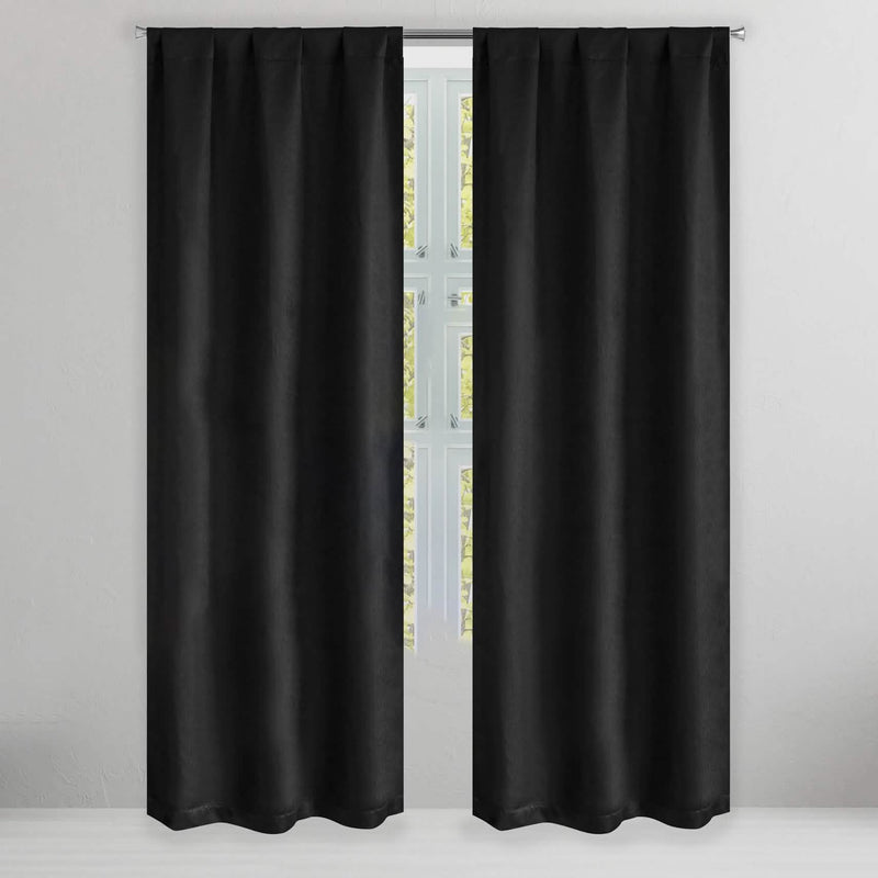 Set of 2: Brushed Textured Blackout Thermal Window Curtain Pair Panel Furniture & Decor Black 38" X 84" - DailySale