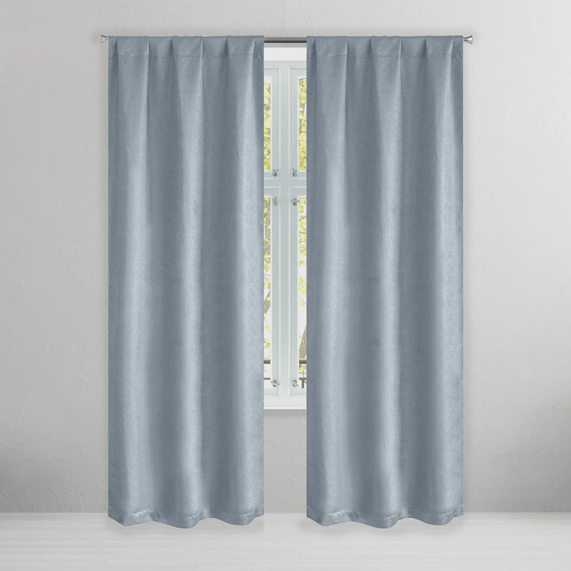 Set of 2: Brushed Textured Blackout Thermal Window Curtain Pair Panel Furniture & Decor Blue 38" X 84" - DailySale