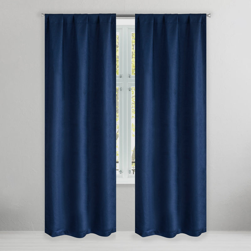 Set of 2: Brushed Textured Blackout Thermal Window Curtain Pair Panel Furniture & Decor Navy 38" X 84" - DailySale