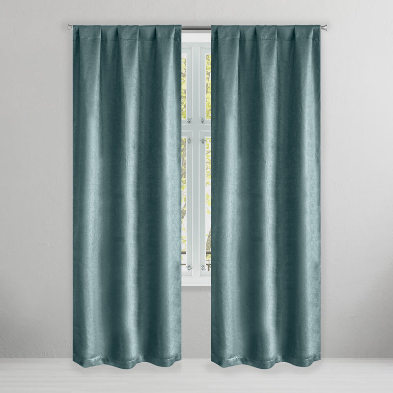 Set of 2: Brushed Textured Blackout Thermal Window Curtain Pair Panel Furniture & Decor Teal 38" X 84" - DailySale