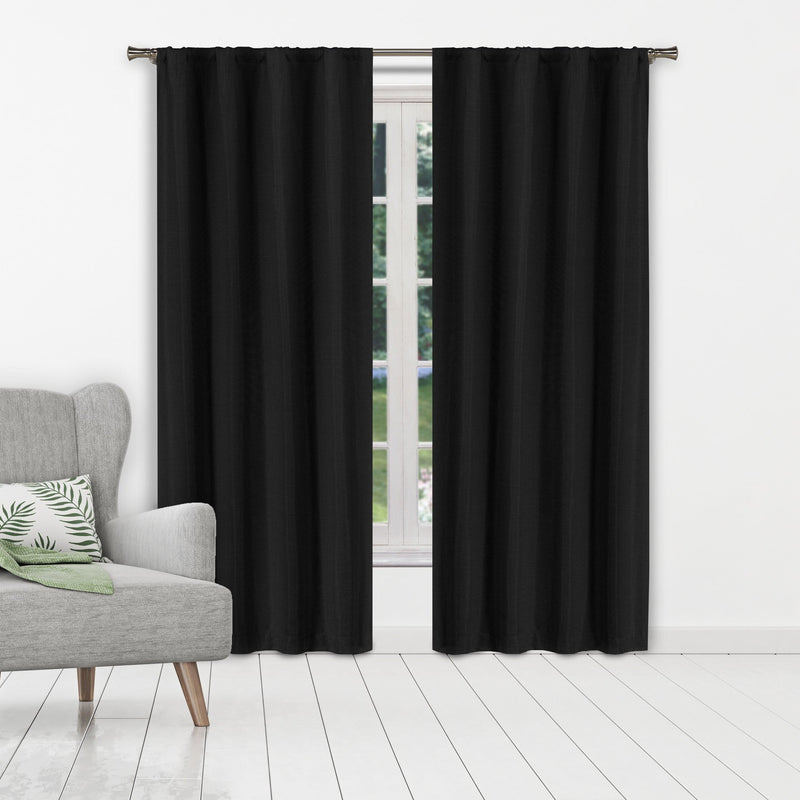 Set of 2: Heavy Solid Textured Blackout Thermal Window Curtain Pair Panel Furniture & Decor Black 37" X 96" - DailySale