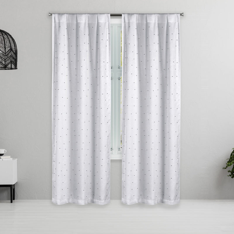 Set of 2: Pearl Detailing Design Blackout Window Curtain Pair Panel Furniture & Decor White - DailySale