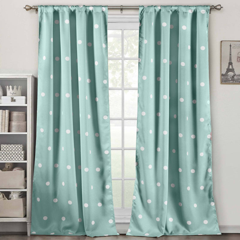 Set of 2: Polka Dots Blackout Window Curtain Pair Panel Furniture & Decor Turquoise - DailySale