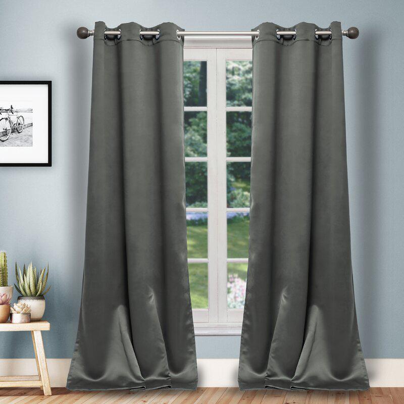 Set of 2: Solid Heavy Blackout Magnetic Window Curtain Pair Panel Indoor Lighting & Decor Dark Gray - DailySale