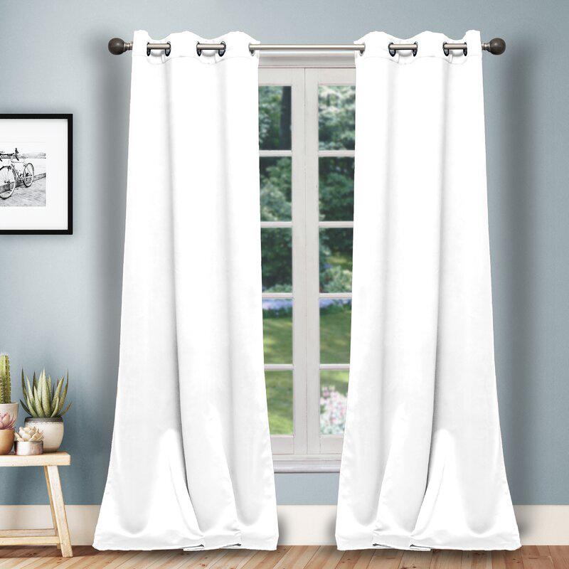 Set of 2: Solid Heavy Blackout Magnetic Window Curtain Pair Panel Indoor Lighting & Decor White - DailySale
