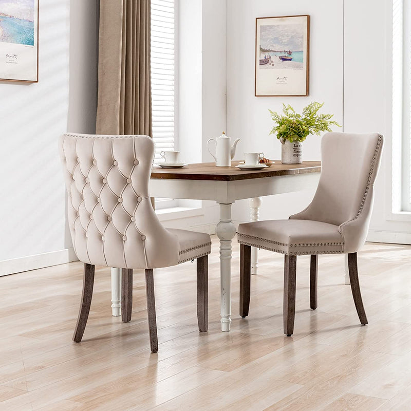 Set of 2: Upholstered Dining Chairs Furniture & Decor Beige - DailySale