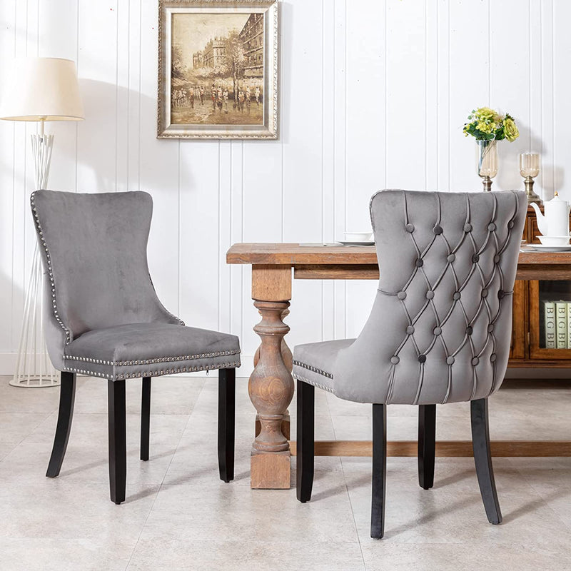 Set of 2: Upholstered Dining Chairs Furniture & Decor Dark Gray - DailySale