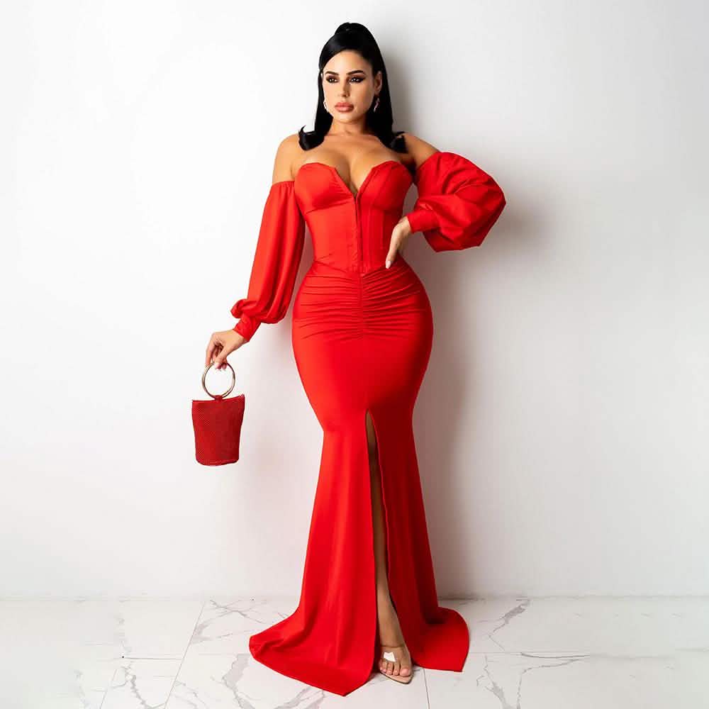 Sexy Off Shoulder Bodycon Party Dress Red / M Sexy Off Shoulder Bodycon Party Dress Red / M