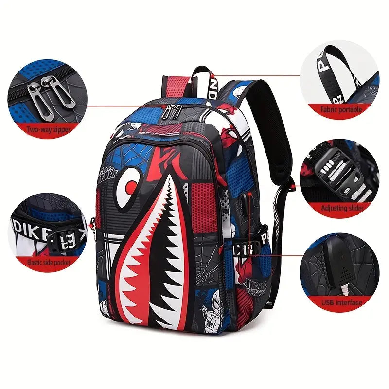 Shark Patterned Nylon Student Backpack Bags & Travel - DailySale