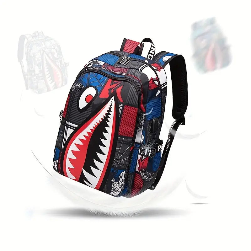 Shark Patterned Nylon Student Backpack Bags & Travel - DailySale
