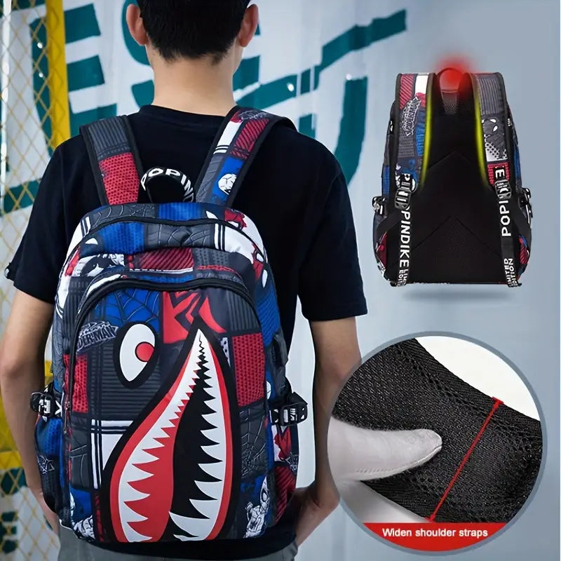 Shark Patterned Nylon Student Backpack Bags & Travel - DailySale