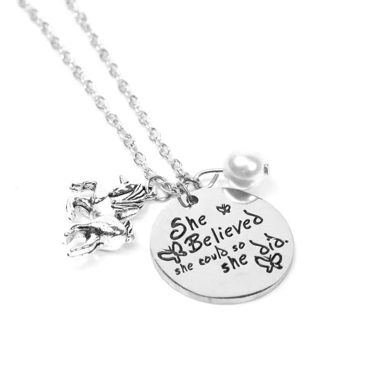 'She Believed She Could So She Did' Inspiration Pendant Necklace Necklaces - DailySale