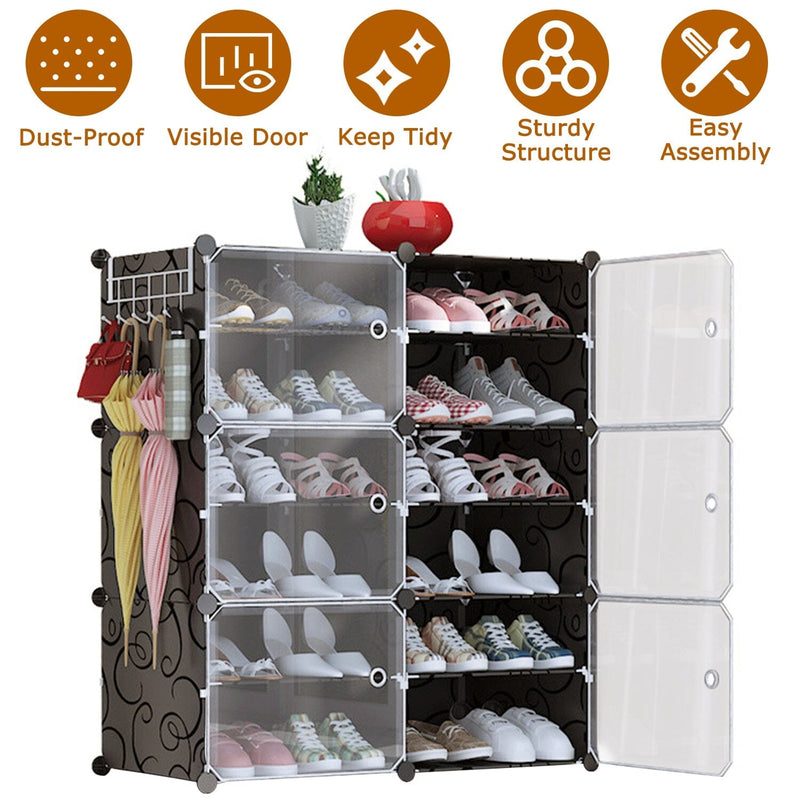 Shoe Rack Organizer with Transparent Doors Closet & Storage - DailySale