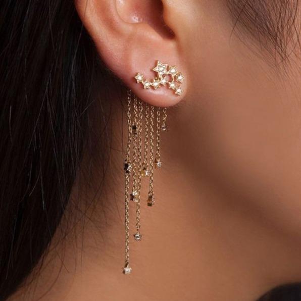 Shooting Star Rhinestone Long Tassels Earrings Earrings Gold - DailySale
