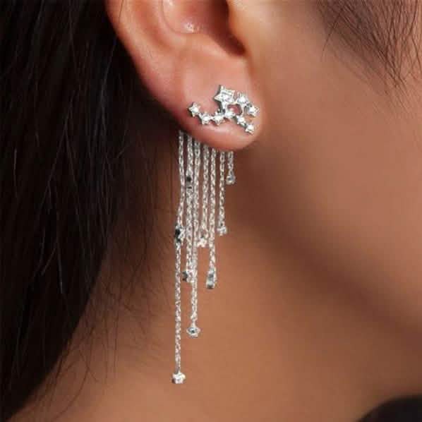 Shooting Star Rhinestone Long Tassels Earrings Earrings Silver - DailySale