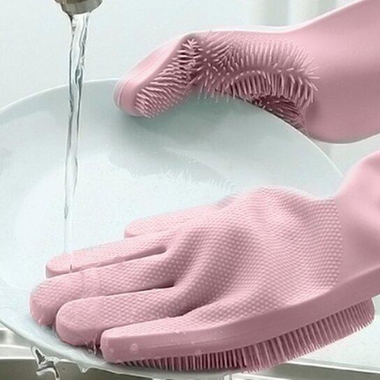 Silicone Dishwashing Scrubber Gloves Kitchen Essentials - DailySale