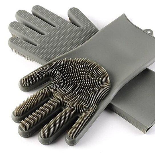Silicone Dishwashing Scrubber Gloves Kitchen Essentials Gray - DailySale